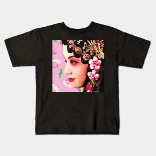 Chinese Opera Star with Lotus Flowers & Geometric Pattern- Hong Kong Retro Kids T-Shirt